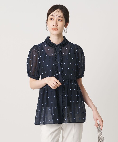 ブラウス シャツ 2トーン ドット ジャガード シャツ レディースの画像