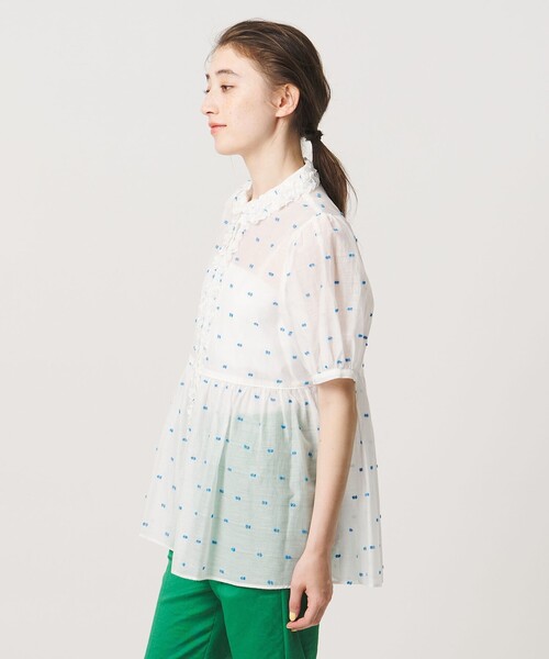ブラウス シャツ 2トーン ドット ジャガード シャツ レディースの画像