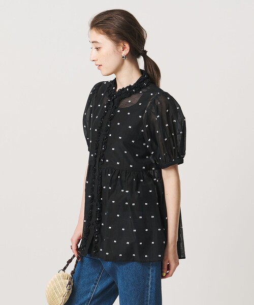 ブラウス シャツ 2トーン ドット ジャガード シャツ レディースの画像