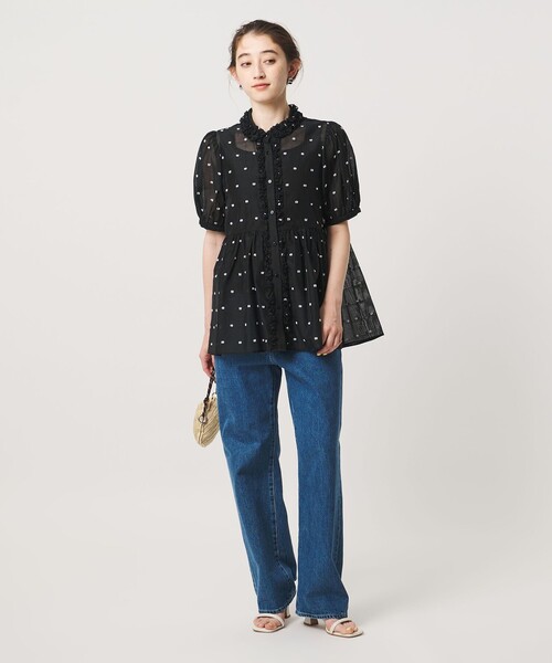 ブラウス シャツ 2トーン ドット ジャガード シャツ レディースの画像
