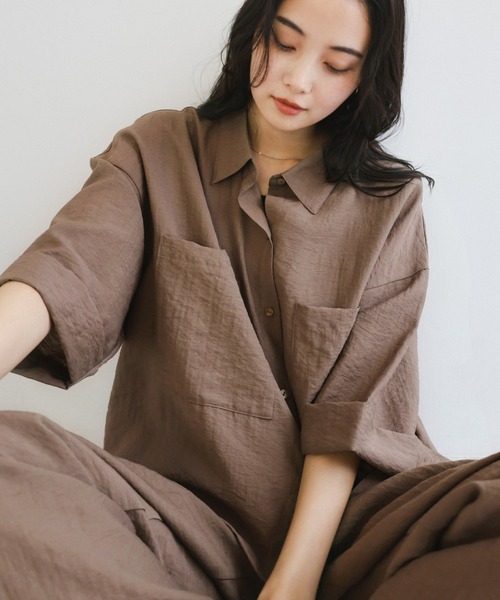 「andme」 「alma design」半袖シャツ M ライトベージュ レディース_画像2