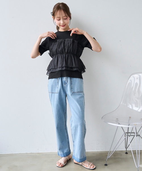 mil（ミル） ジーンズ デニム デニムパンツ フリルウエスト ステッチ