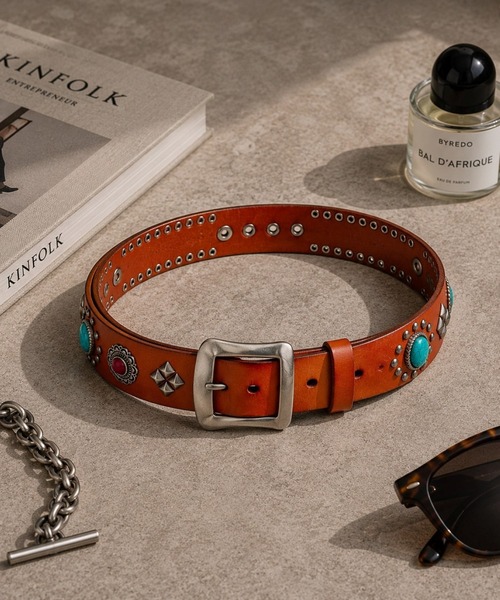 VIBGYOR ベルト 「Bls」「ZA」「Bling Leads」本革スタッズベルト(BL