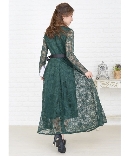 Lace Ladies ドレス 総レースカシュクール風ロングドレス・ワンピース 