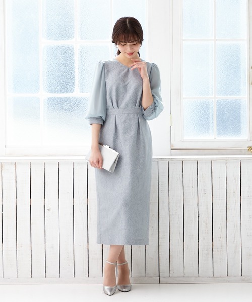 ワンピース 袖付きジャカードタイトラインパーティードレス Zozotown Yahoo 店 通販 Yahoo ショッピング