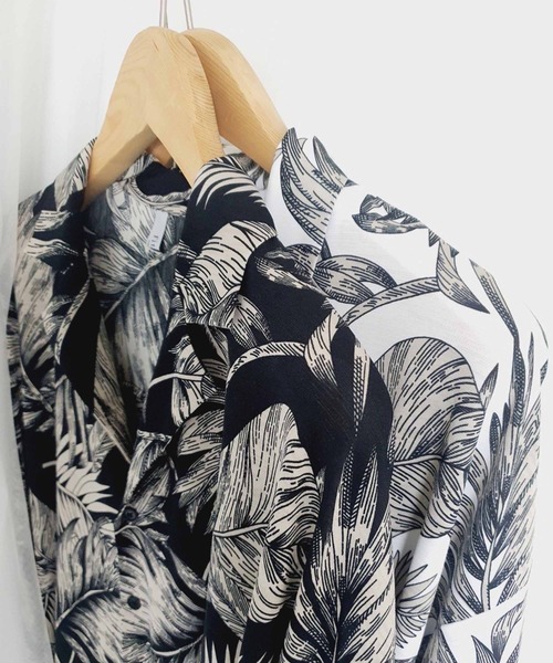 メンズ リーフ柄シャツ 大きめ ルーズ 肩落ち H00066 NO NEED シャツ リーフ柄オープンカラーシャツ ビッグシルエット