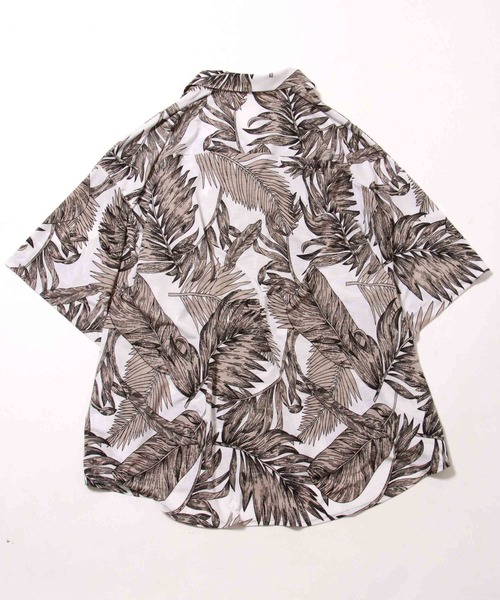 メンズ リーフ柄シャツ フルプリント ビッグシルエット G00253 NO NEED シャツ リーフ柄オープンカラーシャツ ビッグシルエット