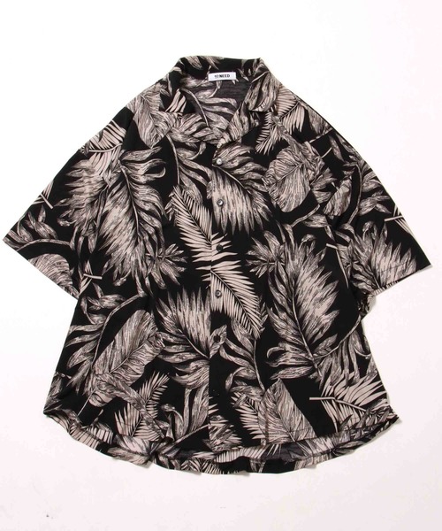 メンズ リーフ柄シャツ 大きめ ビッグシルエット ルーズ K00174 NO NEED シャツ リーフ柄オープンカラーシャツ ビッグシルエット