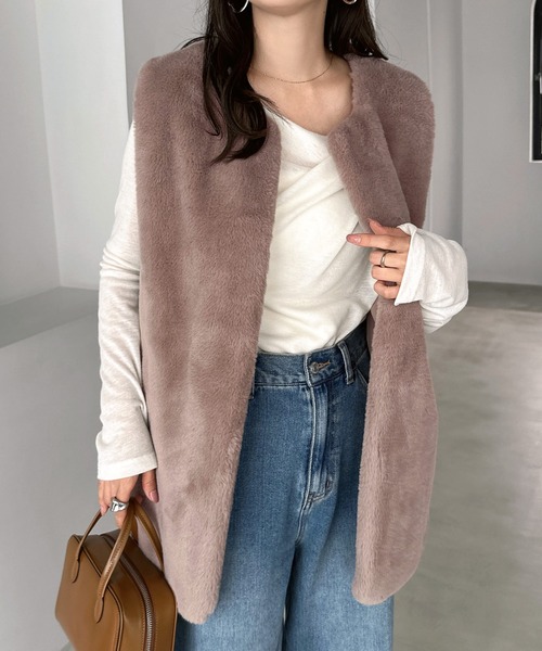 andme（アンドミー） ベスト ジレ フェイクファーベスト レディース