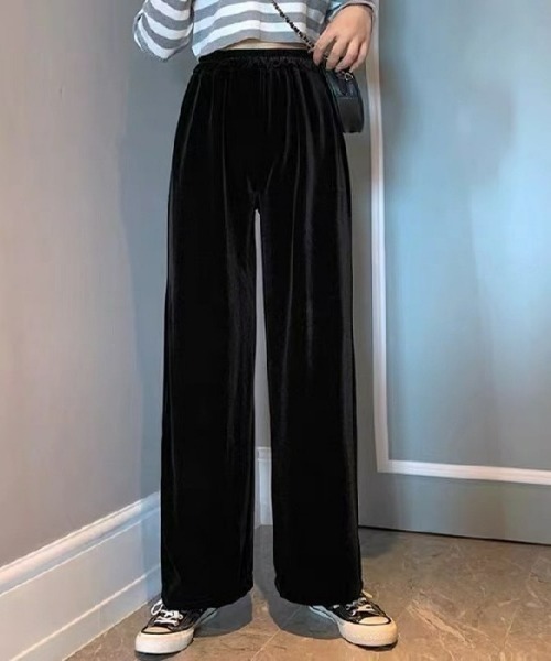 LACーVERT ワイドパンツ パンツ ハイウエストベルベットパンツ