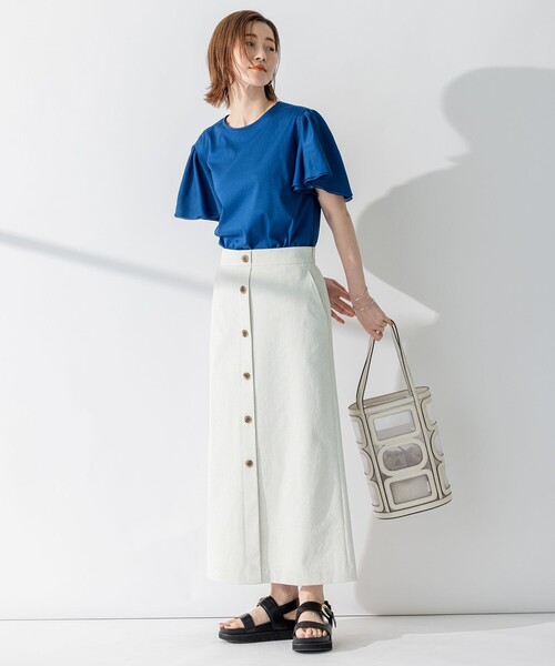 23区　美品　フロント釦オックスストレッチスカート　スタイルアップ効果◎ セットアップ対応】オックスストレッチ スカート / 23区