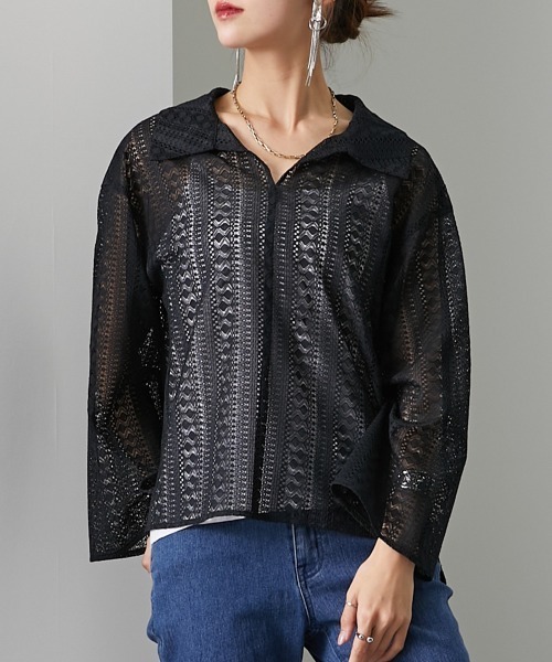 ブラウス シャツ 総レーススキッパー衿シャツ 「Soiunique」 レディース
