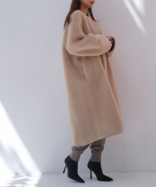 AKTE（アクテ） ノーカラーコート コート ロングボアコート レディース