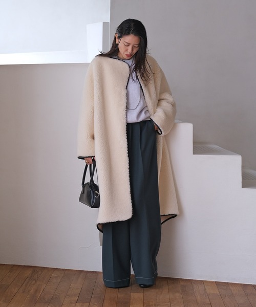 AKTE（アクテ） ノーカラーコート コート ロングボアコート レディース