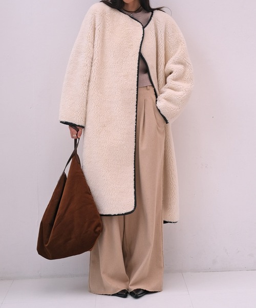 AKTE（アクテ） ノーカラーコート コート ロングボアコート レディース