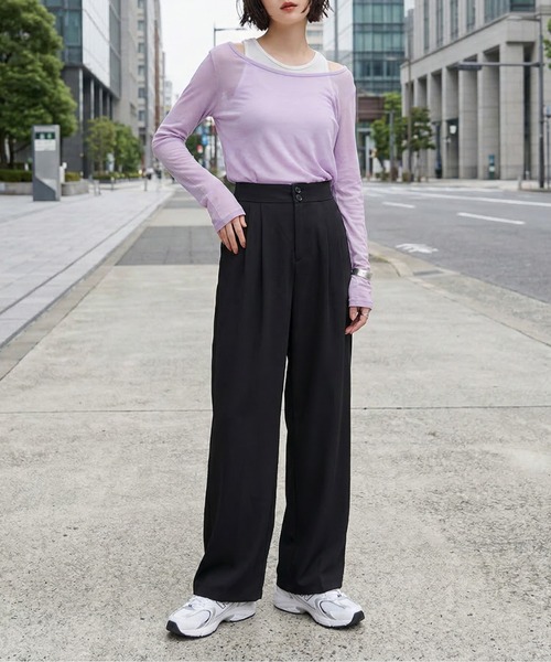 COCOMOMO スラックス パンツ オンもオフもキレイみせ タックパンツ
