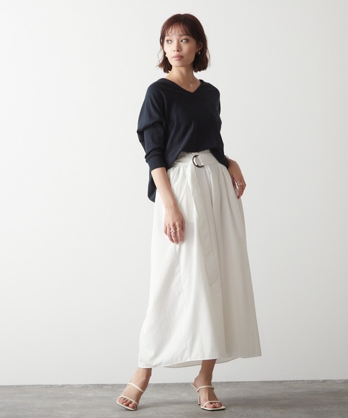 Liesse ニット セーター 綿シルクVネックビッグドルマンニット
