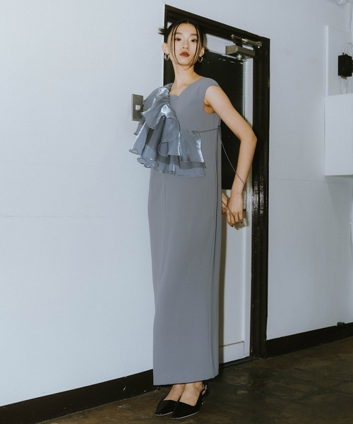 ANDRESD ドレス glossy multi ruffle dress グロッシーマルチ