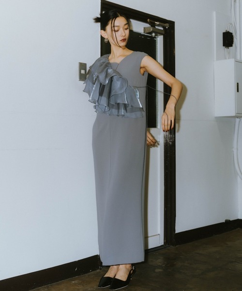 ANDRESD ドレス glossy multi ruffle dress グロッシーマルチ
