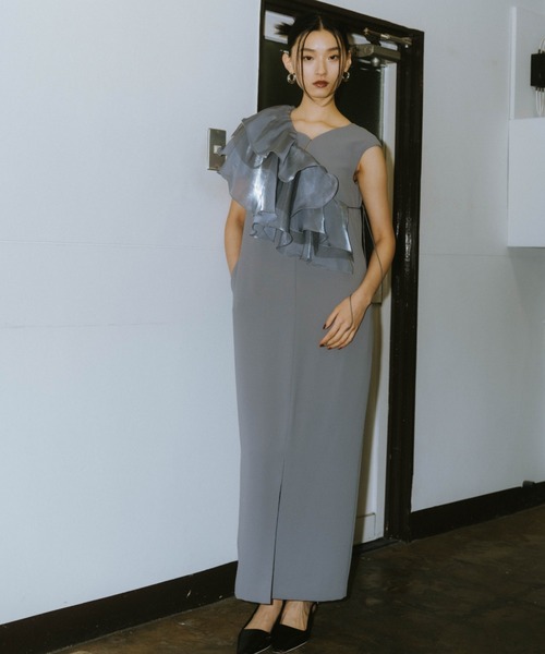 ANDRESD ドレス glossy multi ruffle dress グロッシーマルチ