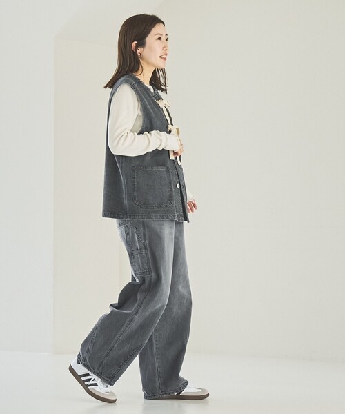 デニム　リネン　ベスト　ジレ 楽天市場】ジレ レディース ベスト 春夏 Vネック 綿麻風 ジレ