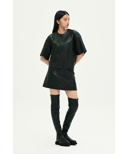 tシャツ RENAI SHORT SLEEVE LEATHER T-SHIRT | RENAI 半袖 レザー Tシャツ レディース AllSaints Women's Renai Short Sleeve Leather T-Shirt, Black
