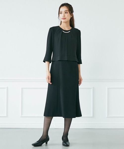 ニッセン セットアップ 「喪服・礼服」洗える防しわサテン切替  