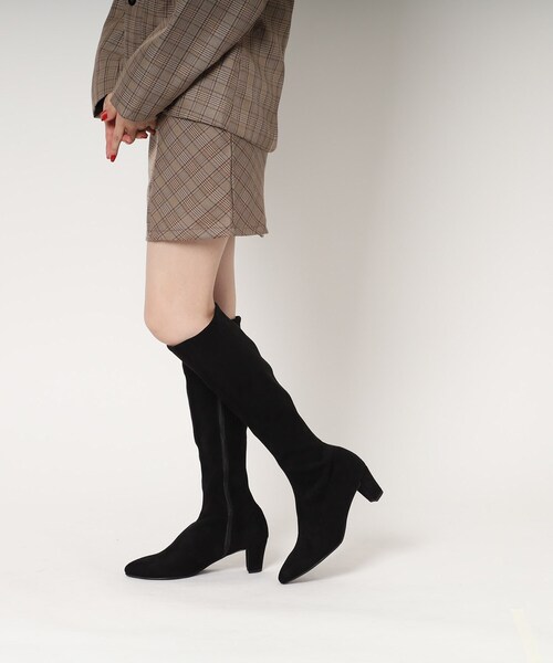 極美品]エスペランサ ブラック ポインテッドトゥロングブーツLL 24.5〜25 ESPERANZA（エスペランサ） ロング ブーツ 定番ストレッチロングブーツ