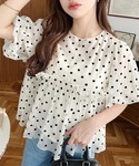 ブラウス シャツ 夏 半袖 フロッキードットチ...の詳細画像1