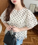 ブラウス シャツ 夏 半袖 フロッキードットチ...の詳細画像3