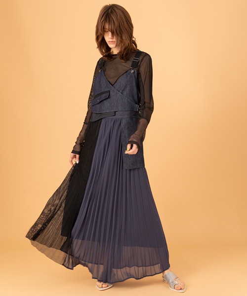 【美品】AULAAILA デニムコンビネーションジャンパースカート1 E11@7 AULA AILA ワンピース デニムコンビネーションジャンパー