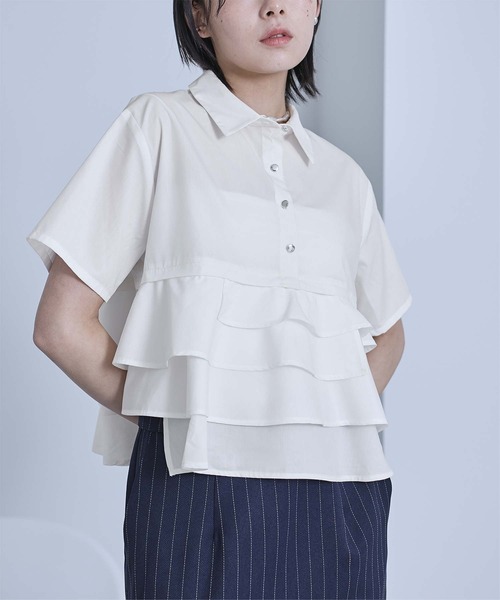 miette ブラウス シャツ フリルヘム半袖シャツ レディース