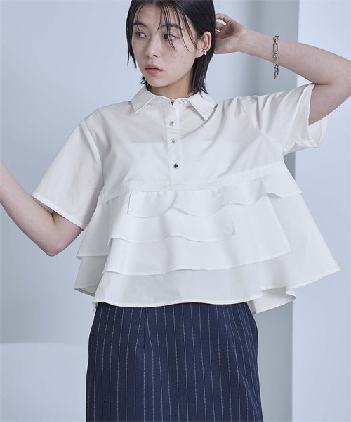 miette ブラウス シャツ フリルヘム半袖シャツ レディース