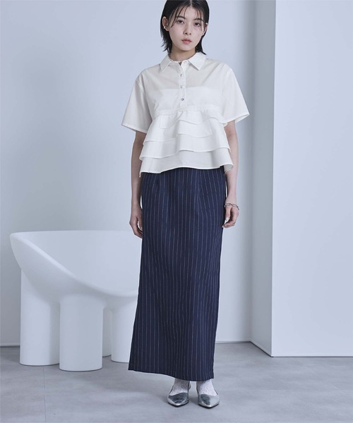 miette ブラウス シャツ フリルヘム半袖シャツ レディース