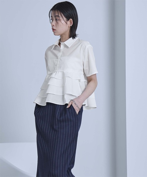「miette」 半袖シャツ FREE アイボリー レディース miette ブラウス シャツ フリルヘム半袖シャツ レディース