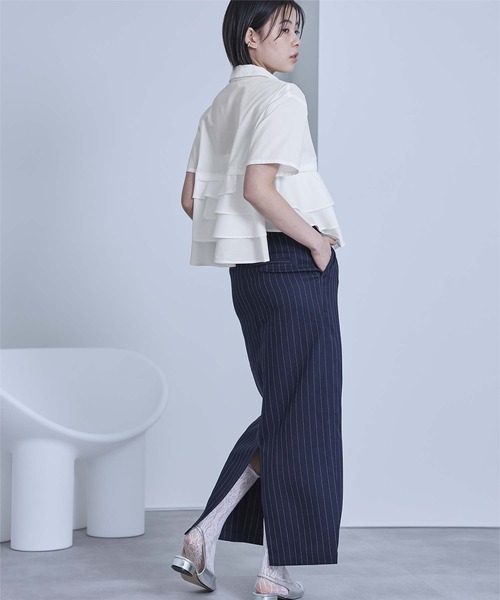 「miette」 半袖シャツ FREE アイボリー レディース miette ブラウス シャツ フリルヘム半袖シャツ レディース