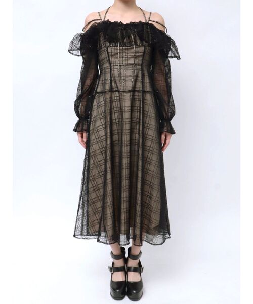 TELMA チュール チェック ワンピース EATME ワンピース チェックチュールマキシワンピース : ZOZOTOWN