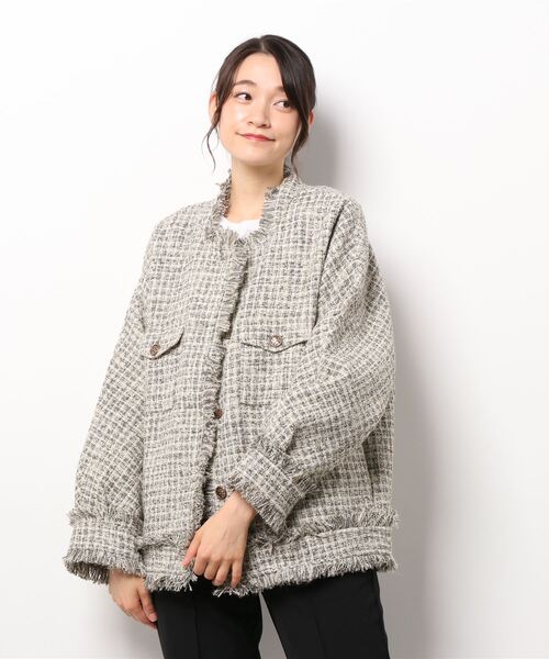 「Jasmine Grandiflorum」 ツイードジャケット MEDIUM グレー レディース_画像5