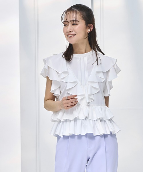 ルイルエブティック RUIRUE BOUTIQUE ショルダーフリルペプラムトップス （ホワイト） ショルダーフリルペプラムTOPS「T1430」