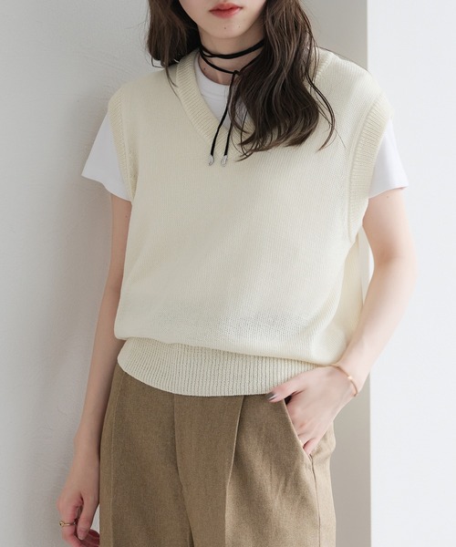 raffime ベスト ジレ Vネックメランジニットベスト レディース