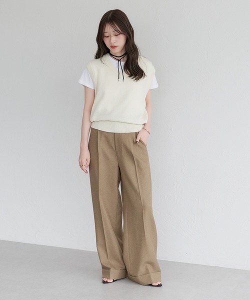 raffime ベスト ジレ Vネックメランジニットベスト レディース