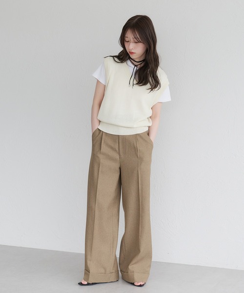 raffime ベスト ジレ Vネックメランジニットベスト レディース