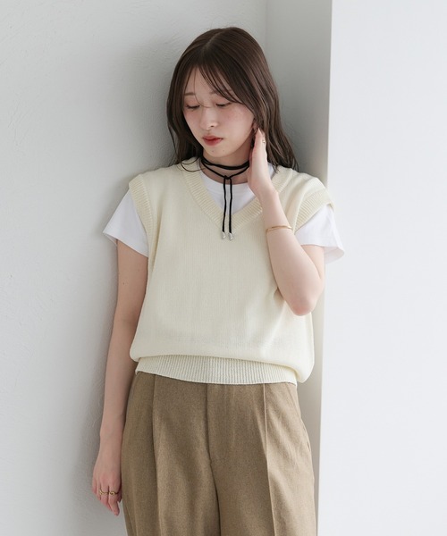 raffime ベスト ジレ Vネックメランジニットベスト レディース