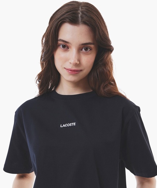 LACOSTE 黒 Tシャツ 新品 LACOSTE tシャツ ワイド＆ショートネームステッチTシャツ