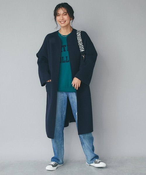 「RIVE DROITE」 ノーカラーコート FREE ライトベージュ レディース_画像2