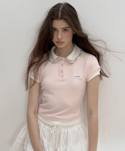レイヤードポロTシャツ BEIGE SunsetPark ポロシャツ ポロ レイヤード風 ポロTシャツ SP25s046