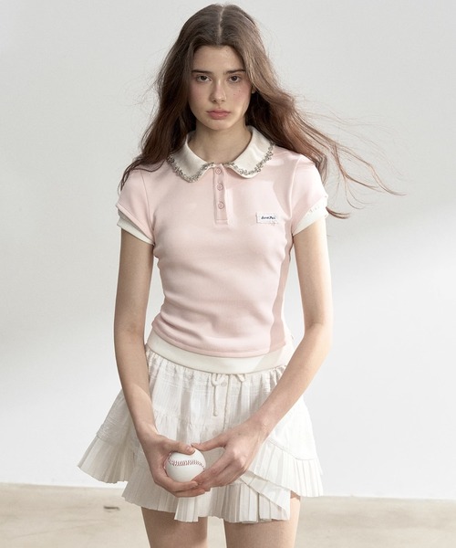 レイヤードポロTシャツ BEIGE SunsetPark ポロシャツ ポロ レイヤード風 ポロTシャツ SP25s046