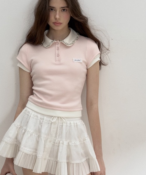 レイヤードポロTシャツ BEIGE SunsetPark ポロシャツ ポロ レイヤード風 ポロTシャツ SP25s046