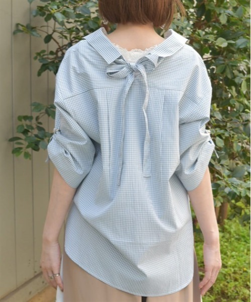 axes femme（アクシーズ ファム） ブラウス シャツ 花刺繍スキッパー