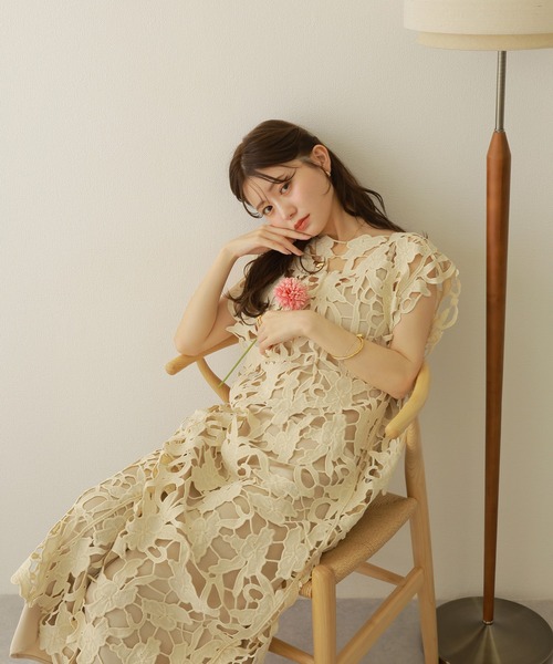 ワンピース flower cutwork layered dress /フラワー カットワーク